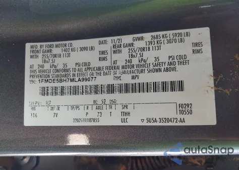 2021 Ford Bronco Outer Banks from USA, damaged, VIN 1FMDE5BH7MLA99077